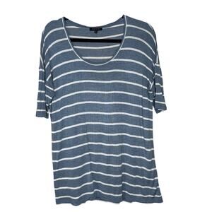 Lafayette 148 New York Blue White Rayon Blouse Women's Small Oversize Luxury